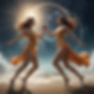 Illustration representing Aries and Aquarius zodiac signs in a cosmic dance of energy