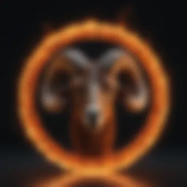 Abstract representation of Aries symbol intertwined with fire and energy