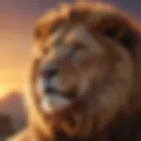 A majestic lion representing the Leo zodiac sign with a vibrant sunset background.