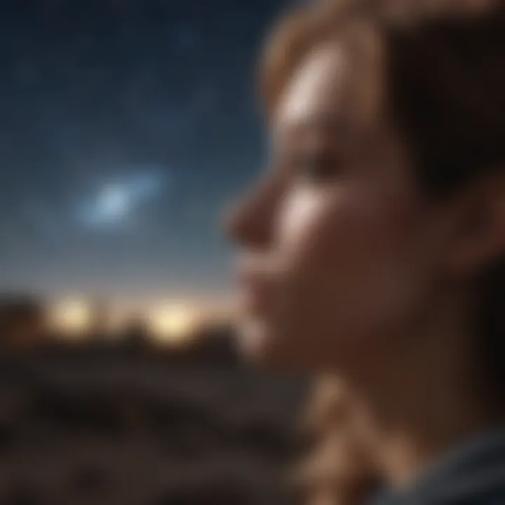 Illustration of a person gazing at the night sky filled with stars