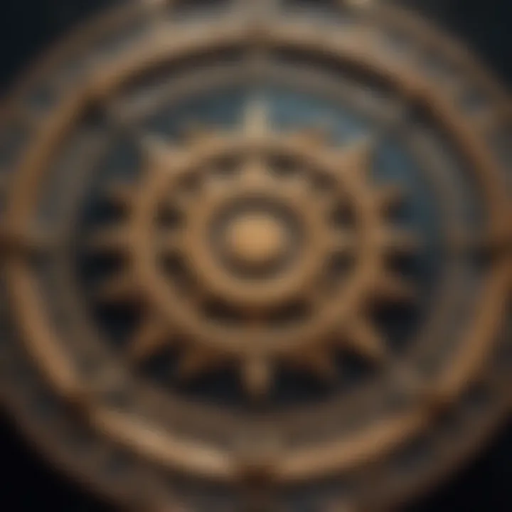 Close-up of zodiac symbols with stars in the background