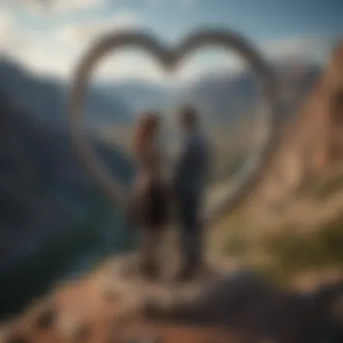 Capricorn standing on a mountain peak overlooking a heart-shaped valley