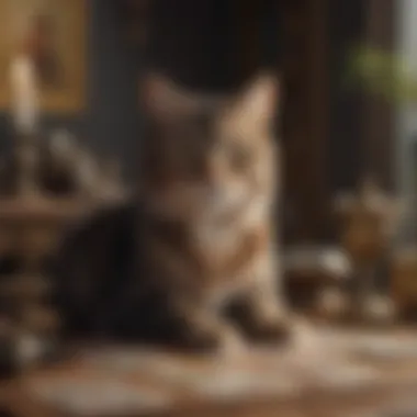 Cat-Themed Tarot Reading Setup A serene scene of a tarot reading setup with cat-themed cards