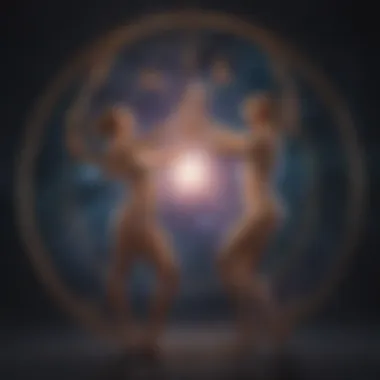 Illustration of Libra and Cancer personalities intertwined in a cosmic dance