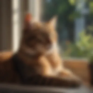 A serene dreamscape featuring a cat lounging on a windowsill, representing independence