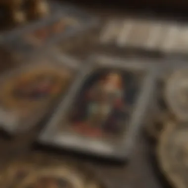 A close-up of tarot cards with rich symbolism