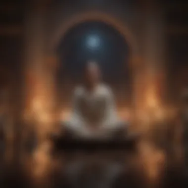 Meditation and Dream Analysis A serene figure meditating, surrounded by dream imagery.