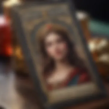 Close-up of tarot cards with symbolic imagery