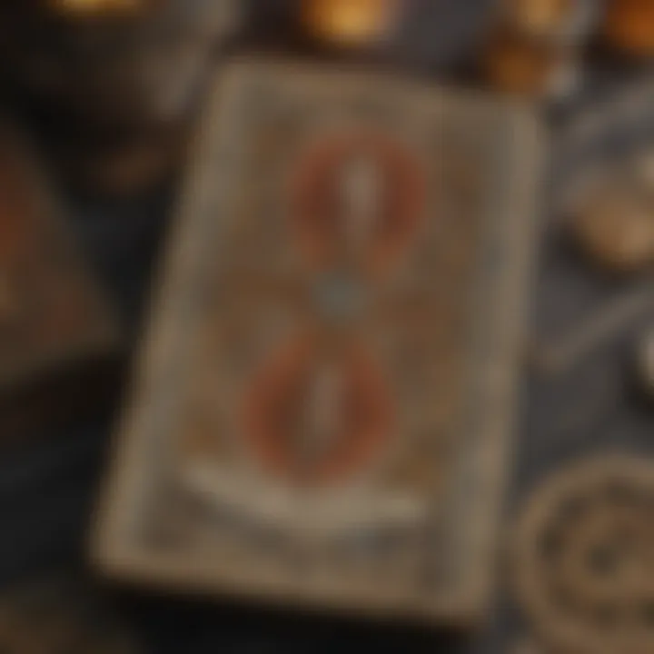 A close-up of a vintage tarot deck with intricate designs