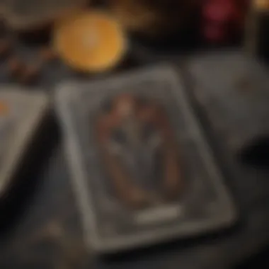 Eerie Tarot Deck in Intricate Designs An eerie tarot deck depicted against a dark backdrop, showcasing intricate designs