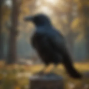 Cultural Significance of Crows A serene landscape featuring crows in a mystical setting, emphasizing their cultural significance.