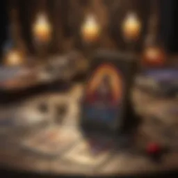 A vibrant tarot card spread laid out on a mystical table
