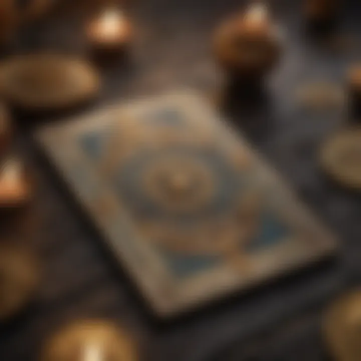 A close-up of tarot cards with mystical symbols and designs