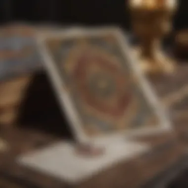 An open tarot book alongside a deck of cards