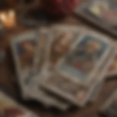 A close-up of tarot cards illustrating relationship dynamics