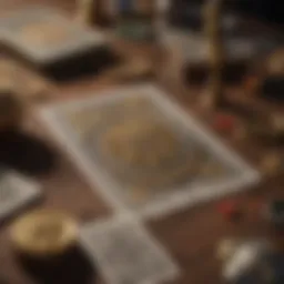 A close-up view of tarot cards spread out on a table, showcasing symbols of fortune.