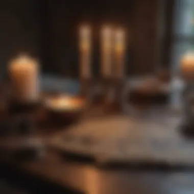 A serene atmosphere with candles and tarot cards on a wooden table