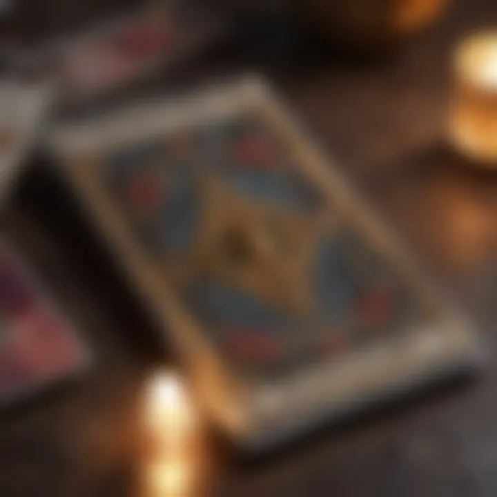 Close-up of tarot cards symbolizing love