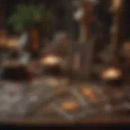 A beautifully illustrated tarot card spread on a mystical table