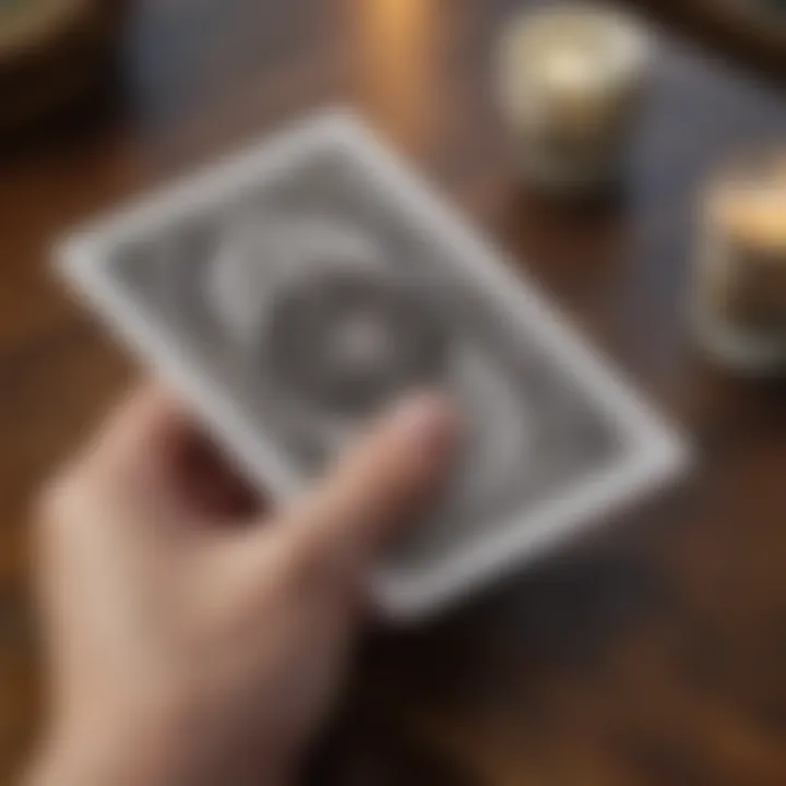 A close-up of a hand drawing a Yes card from a deck during a tarot reading session.