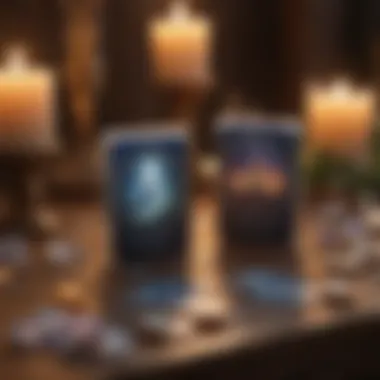 Divination Ambiance with Yes and No Cards A serene setting with candles and crystals, creating an ambiance for divination practices using Yes and No cards.