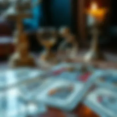 A close-up of tarot cards laid out on a mystical table