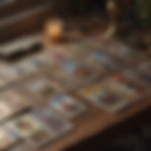 A collection of tarot cards spread out on a table