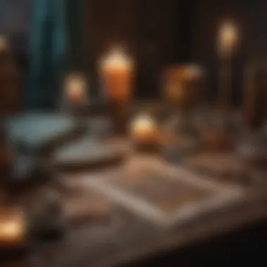 Serene Tarot Reading Setup A serene tarot reading setup featuring a mystical cloth and candles.