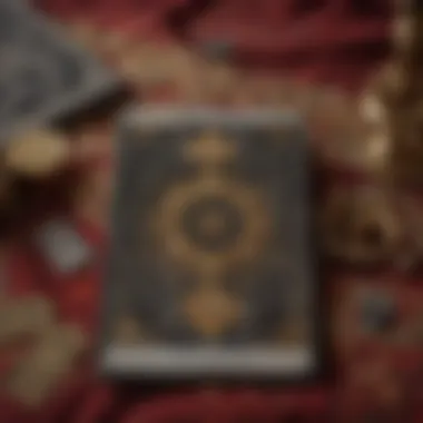 Intricate Tarot Card Spread A close-up of a tarot card spread on a velvet cloth
