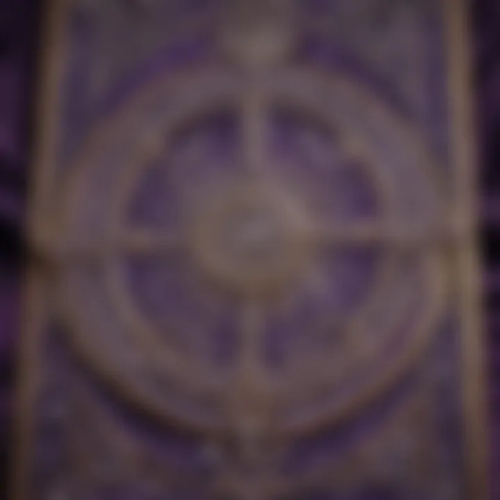 Intricate patterns and patterns on purple tarot card