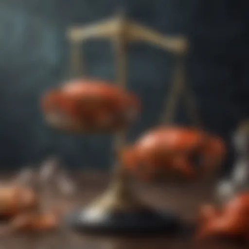 Artistic depiction of the scales symbolizing Libra and crab symbolizing Cancer