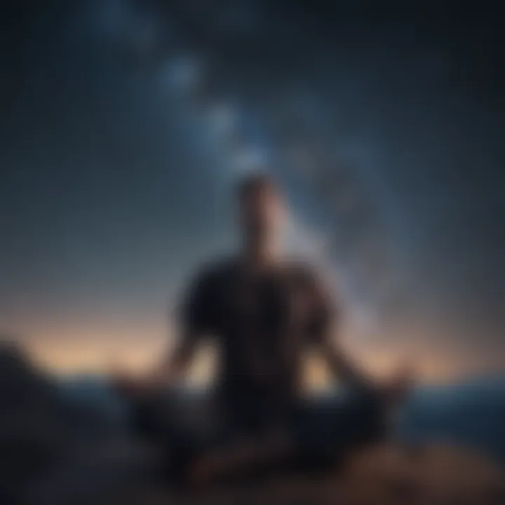 Person meditating under starry sky