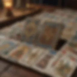Tarot card spread showcasing various cards