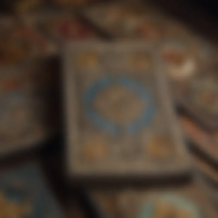 Close-up of tarot cards with significant symbols.