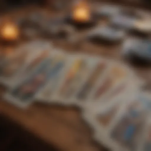 A neatly arranged tarot spread on a wooden table