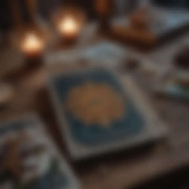 An intricately designed tarot card spread on a table