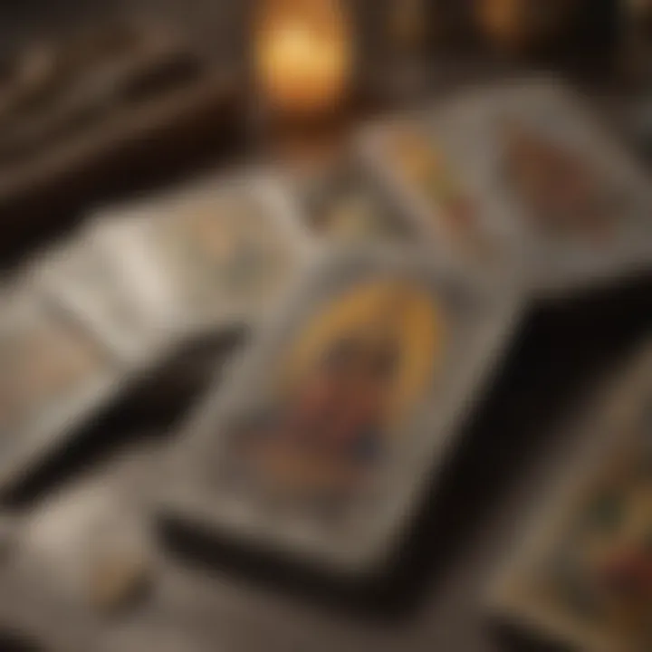 Close-up of tarot cards related to wellness and healing