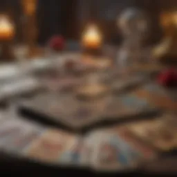 Tarot cards spread out in a cosmic arrangement