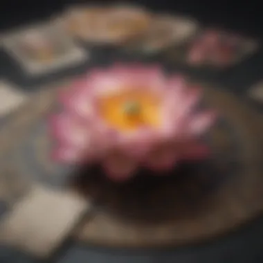 Tarot cards arranged in a pattern resembling a blooming lotus flower