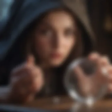 Illustration of a witch gazing into a crystal ball for divination and insights