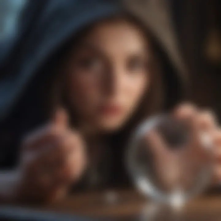 Illustration of a witch gazing into a crystal ball for divination and insights